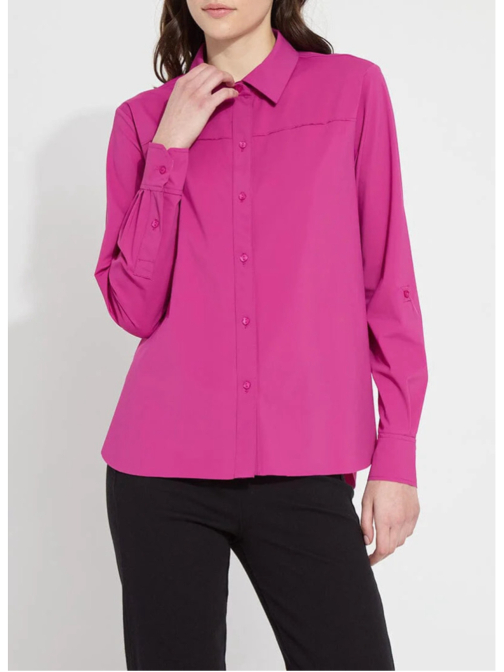 Lyssé Rivka Roll Tab Button Down Shirt L Fuchsia